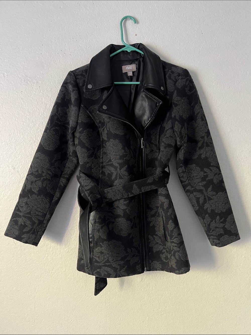 Like New! MOTTO Floral Velvet Wool Blend Faux Leather Jacket Rose Print M